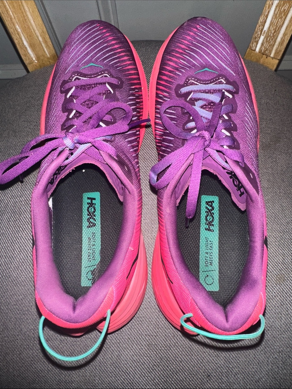 GUC! Hoka Rincon 3 Running Shoes in Purple & Hot Pink - Picture 2 of 6